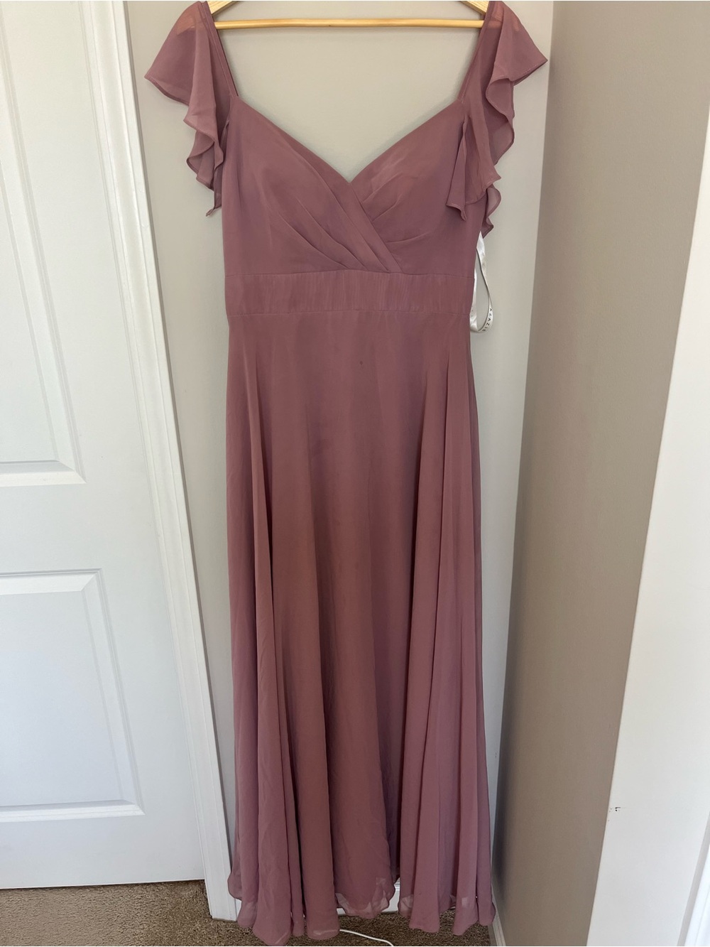 Azazie Dusty Rose Ruffle Sleeve Maxi Dress